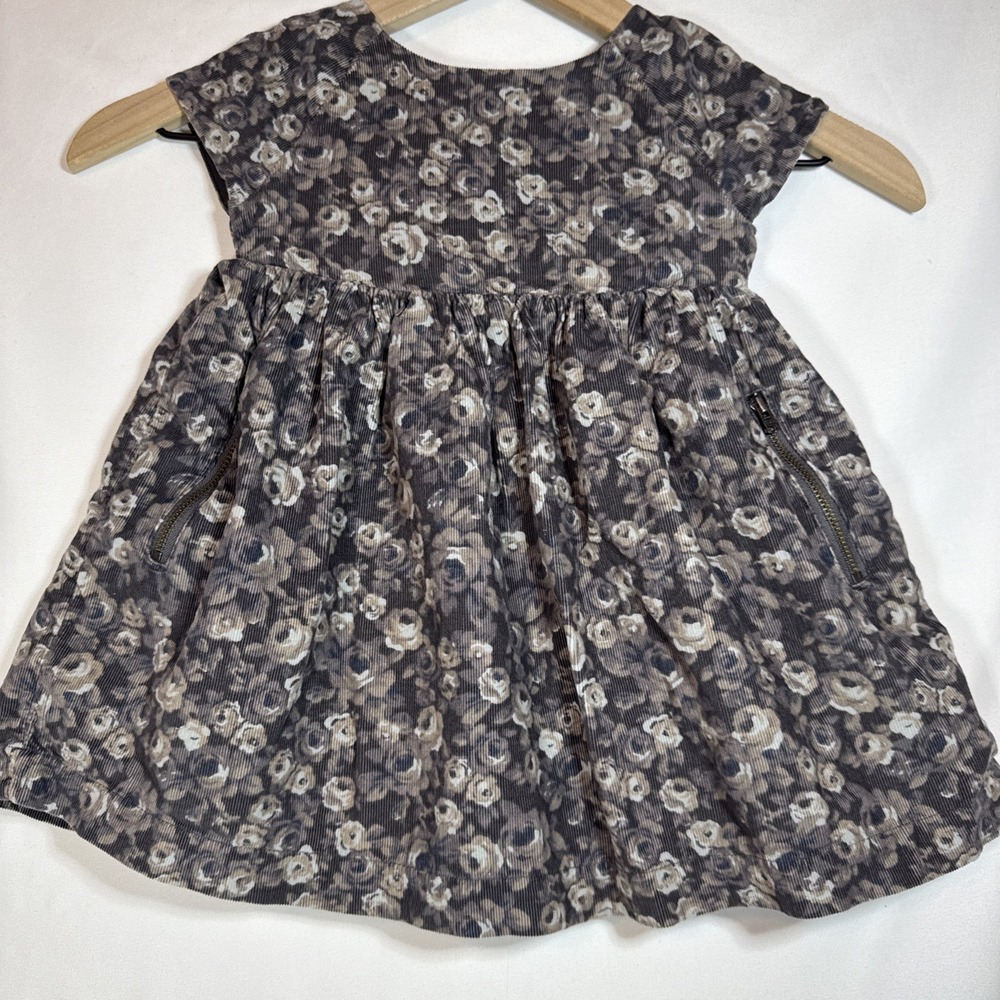 Baby Gap Size 2 T Girls Grey Brown Flowers Corduroy Dress Front Zippers Lined - Picture 1 of 8